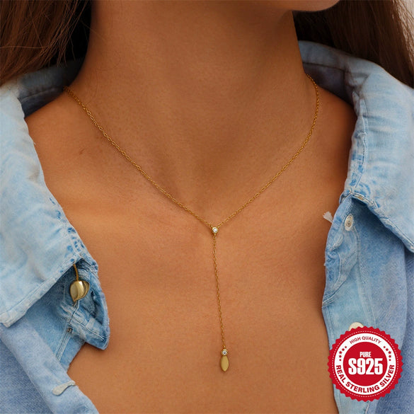 Wholesale Women's S925 Sterling Silver Water Drop Ochain Clavicle Necklace With Geometric Design And Electroplating Treatment