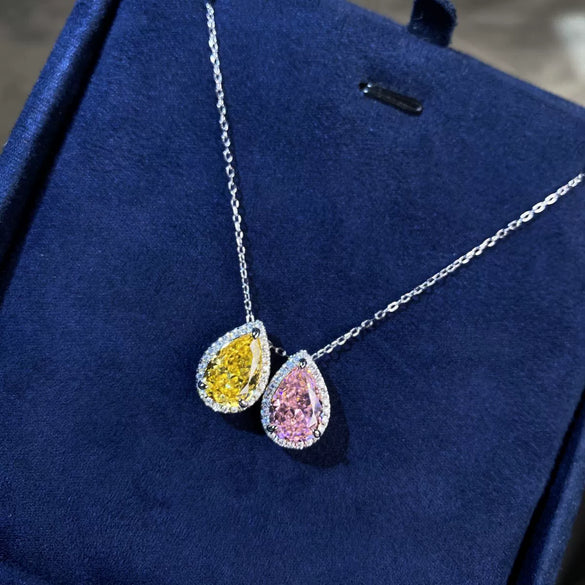 Wholesale Women's S925 Sterling Silver Water Drop Pearshaped Geometric High Carbon Diamond Pendant Necklace With Electroplating