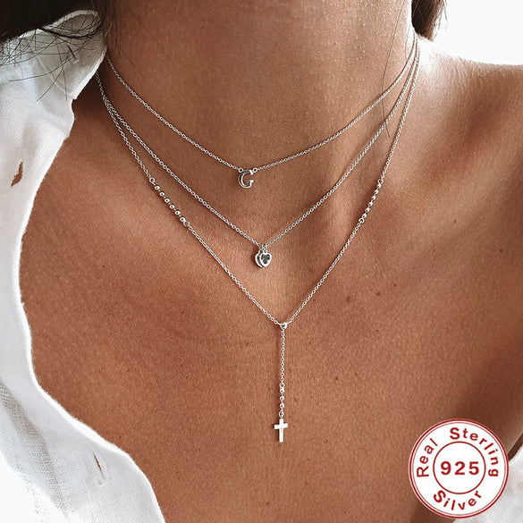 Wholesale Women's S925 Sterling Silver Yshaped Bead Chain Cross Pendant Necklace With Geometric Pattern And Electroplating Treatment