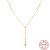 Wholesale Women's S925 Sterling Silver Yshaped Bead Chain Cross Pendant Necklace With Geometric Pattern And Electroplating Treatment