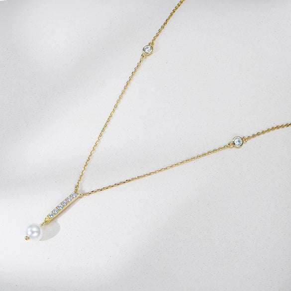 Wholesale Women's S925 Sterling Silver Zircon Geometric Pearl Pendant Necklace With Cross Chain