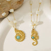 Wholesale Women's Seahorse And Conch Necklace With Turquoise Embellishments Geometric Pattern 18K Gold Plated Titanium Steel Jewelry