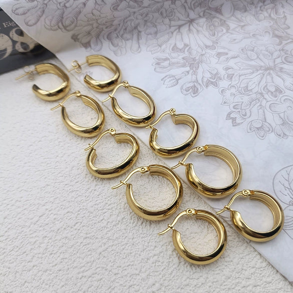 Wholesale Women's Semiround Titanium Steel Geometric Personality Earrings With Polished And Electroplated Finish