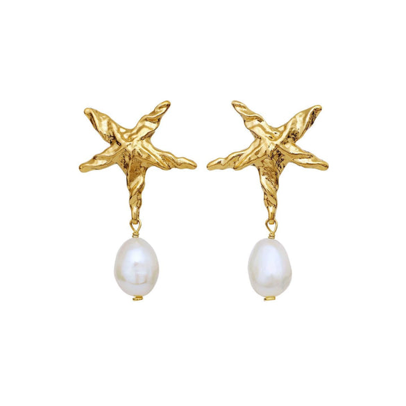 Wholesale Women's Sensual Design Fashion Fivepointed Star Pearl Earrings Stainless Steel Electroplated 18K Color Retention