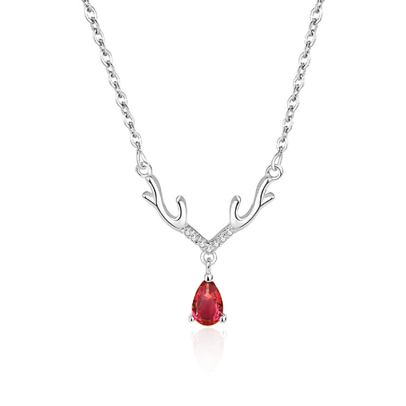 Wholesale Women's 925 Silver Allmatch Antler And Water Drop Zircon Clavicle Necklace With Geometric Pattern