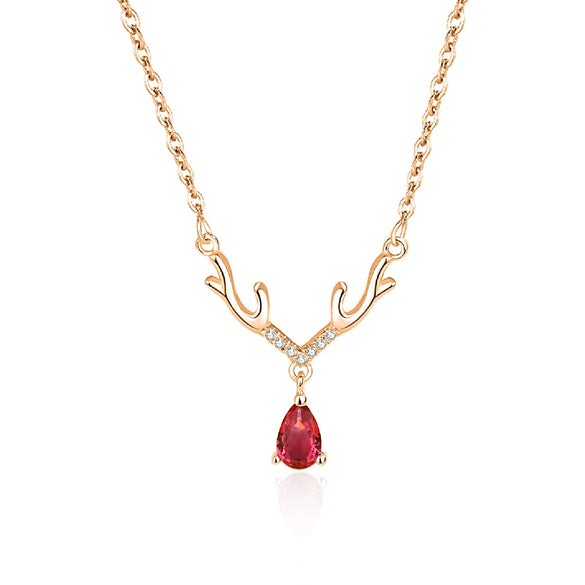 Wholesale Women's 925 Silver Allmatch Antler And Water Drop Zircon Clavicle Necklace With Geometric Pattern