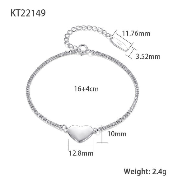 Wholesale Women's 925 Silver Bracelet With Love Pendant Geometric Style Electroplated Thick Chain