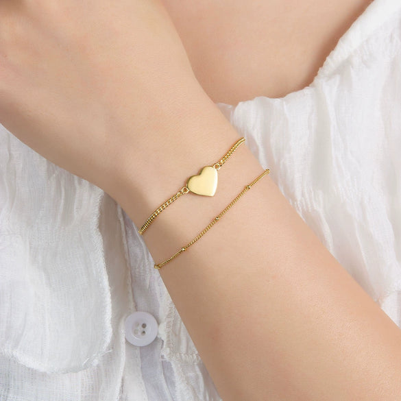 Wholesale Women's 925 Silver Bracelet With Love Pendant Geometric Style Electroplated Thick Chain