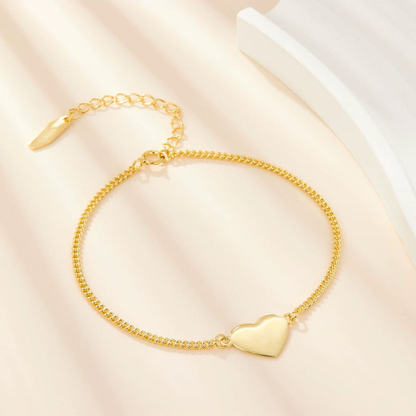 Wholesale Women's 925 Silver Bracelet With Love Pendant Geometric Style Electroplated Thick Chain
