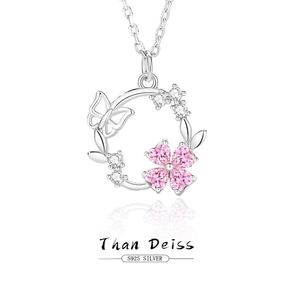 Wholesale Women's 925 Silver Butterfly Wreath Geometric Style Clavicle Chain With Powder Zirconium Jewelry