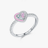 Wholesale Women's 925 Silver Cute Heart Shape Ring With Pink Enamel And Double Diamond Stitching