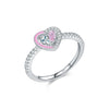 Wholesale Women's 925 Silver Cute Heart Shape Ring With Pink Enamel And Double Diamond Stitching