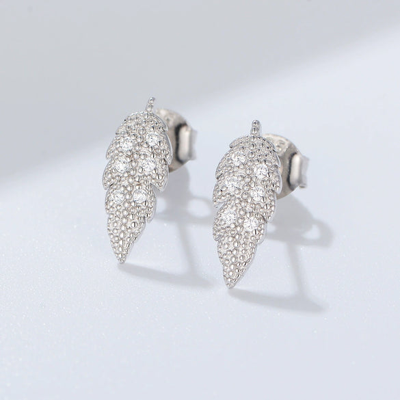 Wholesale Women's 925 Silver Diamond Leaves Earrings Elegant Simple Style