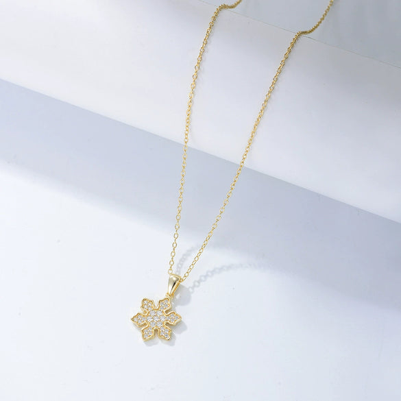 Wholesale Women's 925 Silver Diamond Snowflake Pendant Necklace With Cross Chain