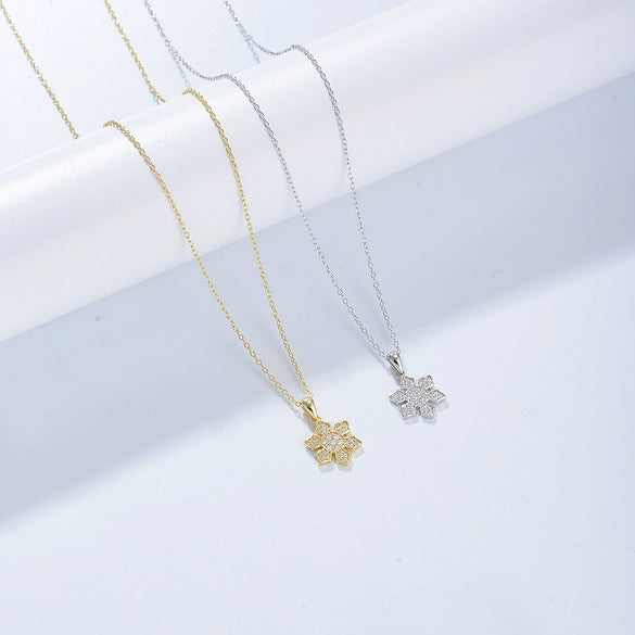 Wholesale Women's 925 Silver Diamond Snowflake Pendant Necklace With Cross Chain