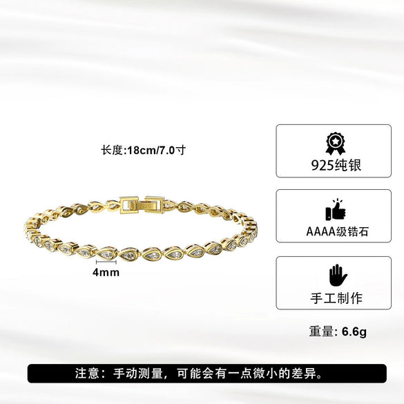 Wholesale Women's Silver Dropshaped Geometric Zircon Tennis Bracelet With Electroplating