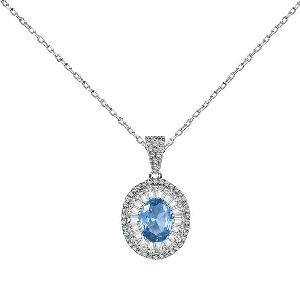 Wholesale Women's 925 Silver Earrings Necklace Ring Suit With Aquamarine Color Geometric Style And Cross Crown Roman Numerals Patterns Electroplated