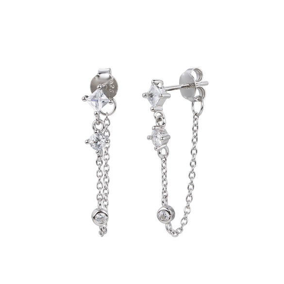 Wholesale Women's Silver Earrings With Zircon Inlaid Tassel And Flower Design Retro Elegant Style