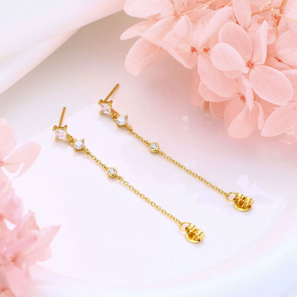 Wholesale Women's Silver Earrings With Zircon Inlaid Tassel And Flower Design Retro Elegant Style