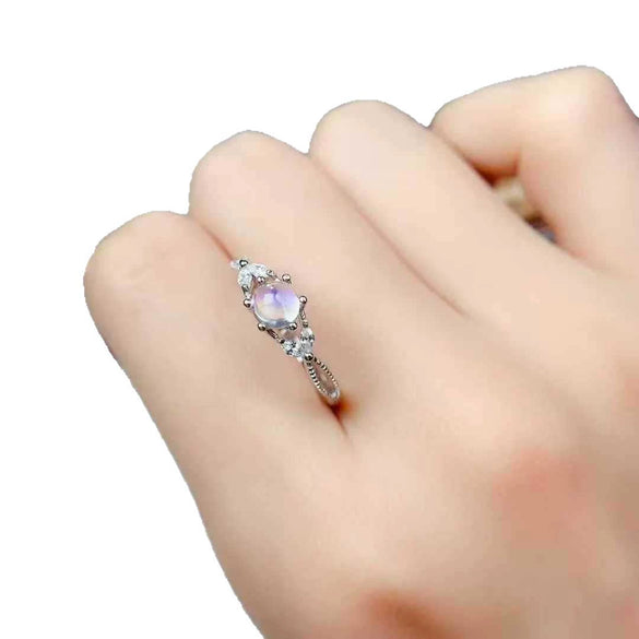 Wholesale Women's 925 Silver Electroplated Geometric Round Blue Moonstone Ring