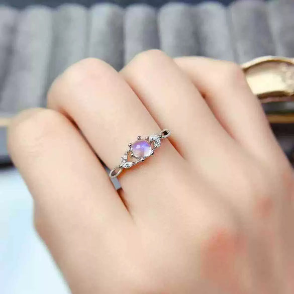 Wholesale Women's 925 Silver Electroplated Geometric Round Blue Moonstone Ring
