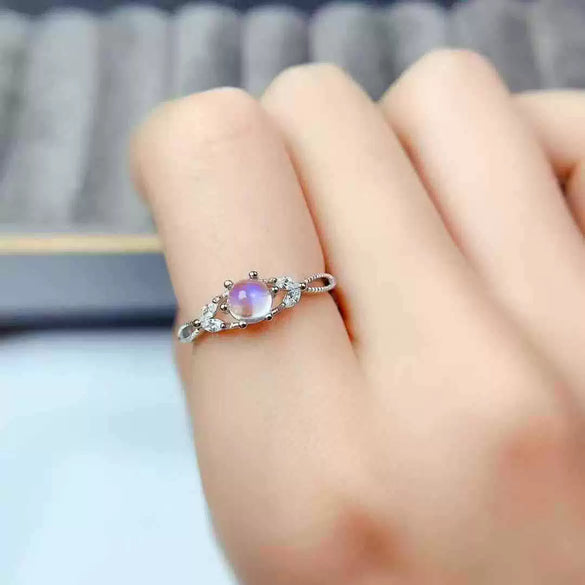 Wholesale Women's 925 Silver Electroplated Geometric Round Blue Moonstone Ring