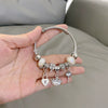 Wholesale Women's Silver Electroplated Stainless Steel Heart Crown Beaded Pendant Bracelet Hand Jewelry