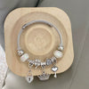 Wholesale Women's Silver Electroplated Stainless Steel Heart Crown Beaded Pendant Bracelet Hand Jewelry