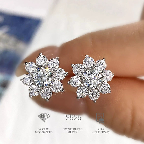 Wholesale Women's Silver Flower Earrings With Electroplating And Geometric Design