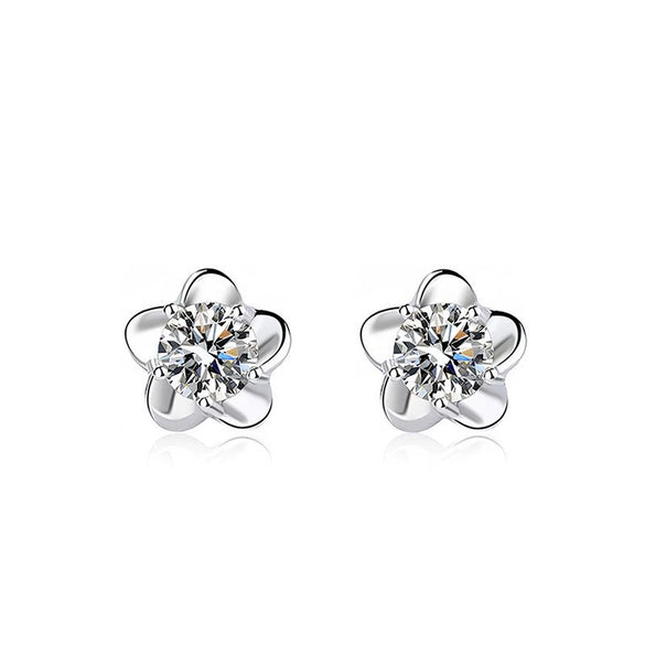 Wholesale Women's Silver Flower Zirconia Earrings Simple Modern Style