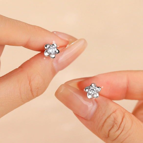 Wholesale Women's Silver Flower Zirconia Earrings Simple Modern Style