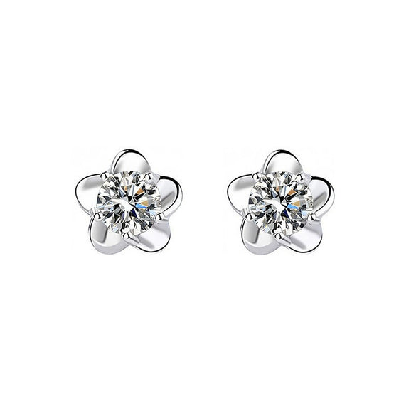 Wholesale Women's Silver Flower Zirconia Earrings Simple Modern Style