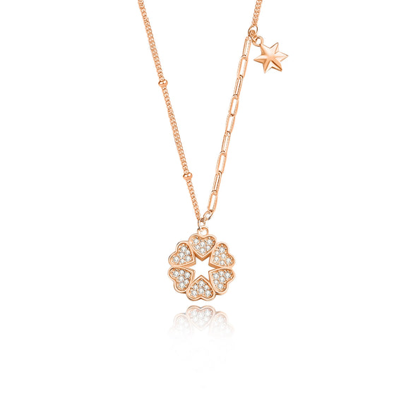 Wholesale Women's 925 Silver Fourleaf Clover Sixpointed Star Diamond Pendant Necklace With Cross Chain