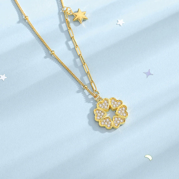 Wholesale Women's 925 Silver Fourleaf Clover Sixpointed Star Diamond Pendant Necklace With Cross Chain