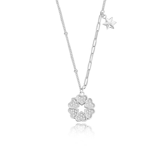 Wholesale Women's 925 Silver Fourleaf Clover Sixpointed Star Diamond Pendant Necklace With Cross Chain