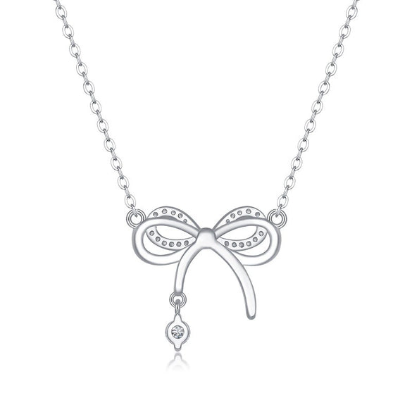 Wholesale Women's 925 Silver Geometric Bow Clavicle Chain Necklace With Moissanite Electroplated Light Luxury Jewelry