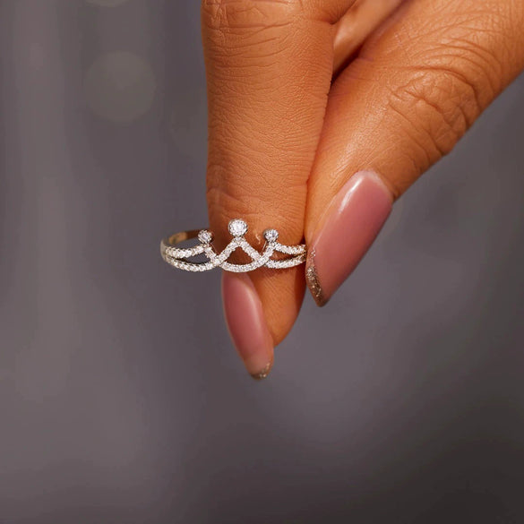 Wholesale Women's 925 Silver Geometric Crown Ring With Zircon And Electroplating Design