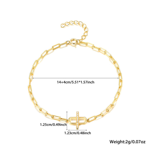 Wholesale Women's 925 Silver Geometric Paper Clip Bracelet With Diamond Design