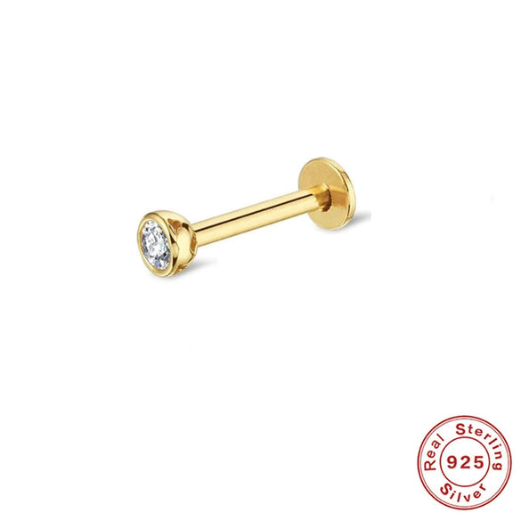 Wholesale Women's Silver Geometric Single Drill Flat Head Internal Thread Smooth Puncture Cartilage Ear Nail With Electroplating