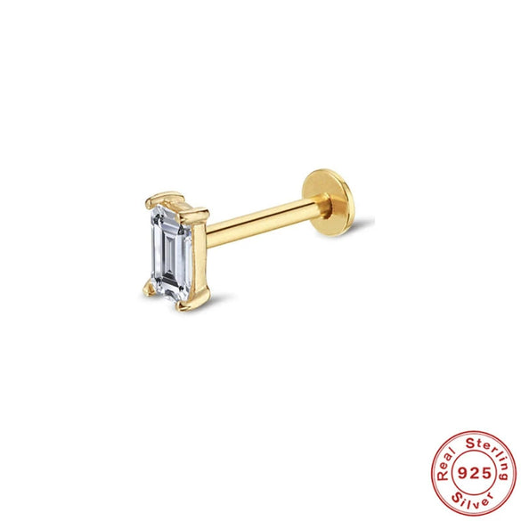 Wholesale Women's Silver Geometric Single Drill Flat Head Internal Thread Smooth Puncture Cartilage Ear Nail With Electroplating