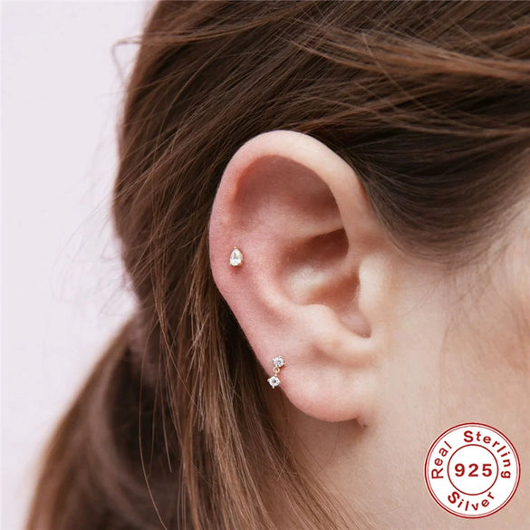 Wholesale Women's Silver Geometric Single Drill Flat Head Internal Thread Smooth Puncture Cartilage Ear Nail With Electroplating