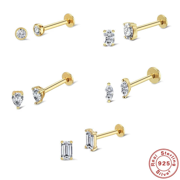 Wholesale Women's Silver Geometric Single Drill Flat Head Internal Thread Smooth Puncture Cartilage Ear Nail With Electroplating