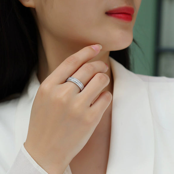 Wholesale Women's 925 Silver Geometric Style Moissanite Set Ring
