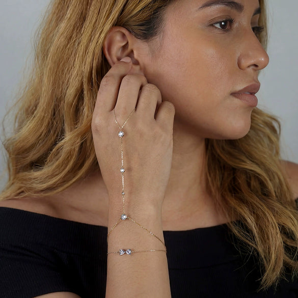 Wholesale Women's Silver 925 Geometric Zircon Fingertofinger Bracelet With Faux Crystal Wrist Chain In Sweet And Cool Style