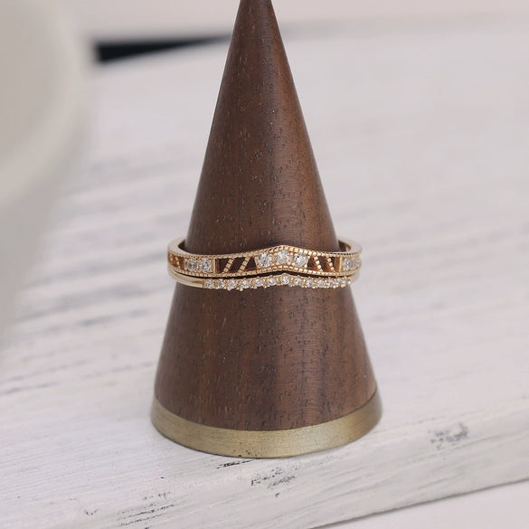 Wholesale Women's 925 Silver Goldplated Heartshaped Zircon Vshaped Stacked Ring