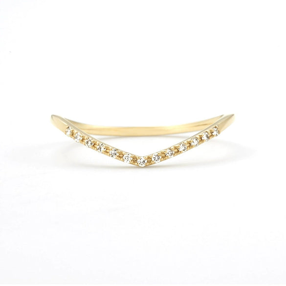 Wholesale Women's 925 Silver Goldplated Heartshaped Zircon Vshaped Stacked Ring