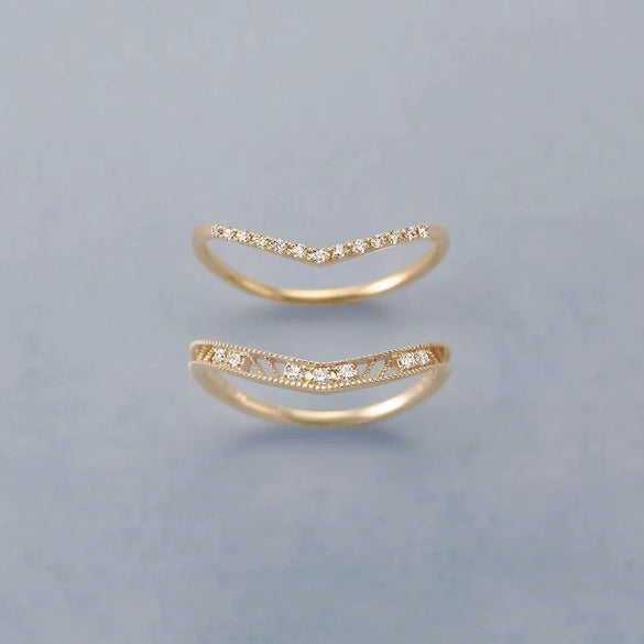 Wholesale Women's 925 Silver Goldplated Heartshaped Zircon Vshaped Stacked Ring
