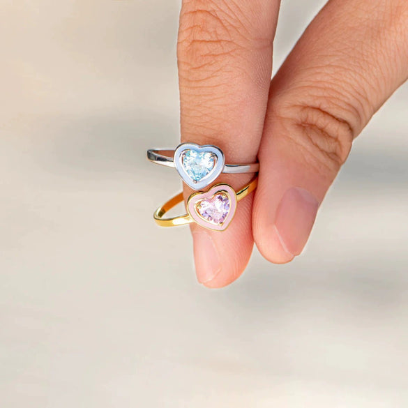 Wholesale Women's 925 Silver Heart Shaped Enamel Glue Real Gold Plated Ring With Constellation Doll Crown And Other Patterns