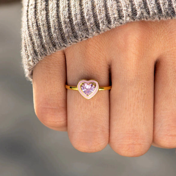 Wholesale Women's 925 Silver Heart Shaped Enamel Glue Real Gold Plated Ring With Constellation Doll Crown And Other Patterns
