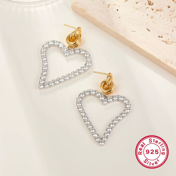 Wholesale Women's 925 Silver Heartshaped Zircon Inlaid Electroplated Earrings